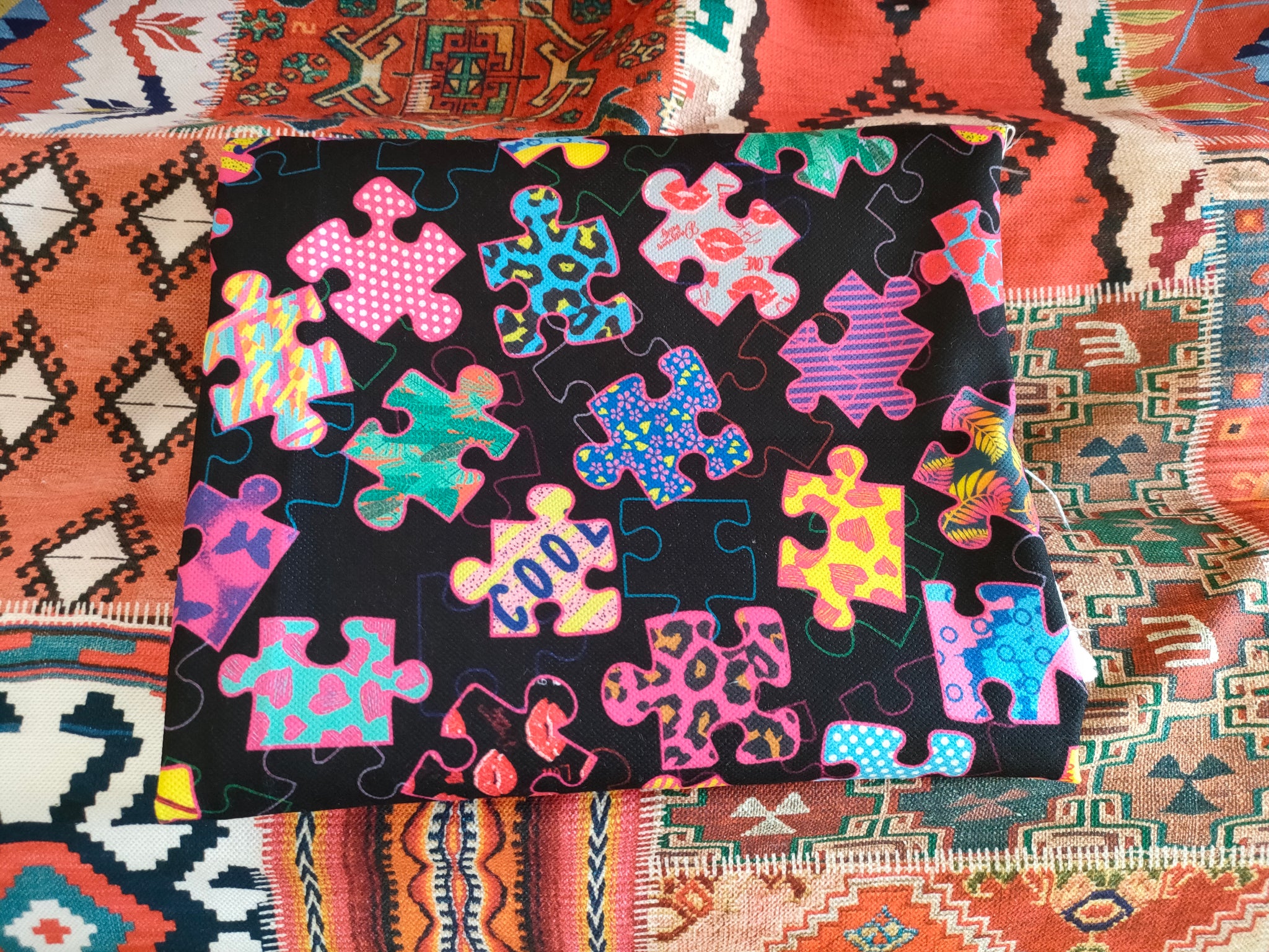 Puzzle Pieces Digital Print Fabric – Soft, Breathable, 100% Polyester – Ideal for Upholstery, Curtains, Cushions & Bags (Width: 1.53 yards)